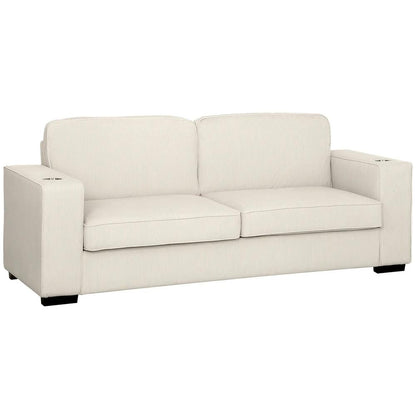 HOMCOM Three-Seater Corduroy Sofa - Cream White Additional View 11