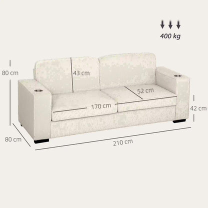 HOMCOM Three-Seater Corduroy Sofa - Cream White Additional View 3