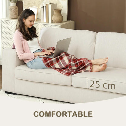 HOMCOM Three-Seater Corduroy Sofa - Cream White Additional View 6