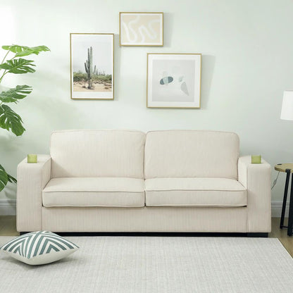 HOMCOM Three-Seater Corduroy Sofa - Cream White Additional View 8