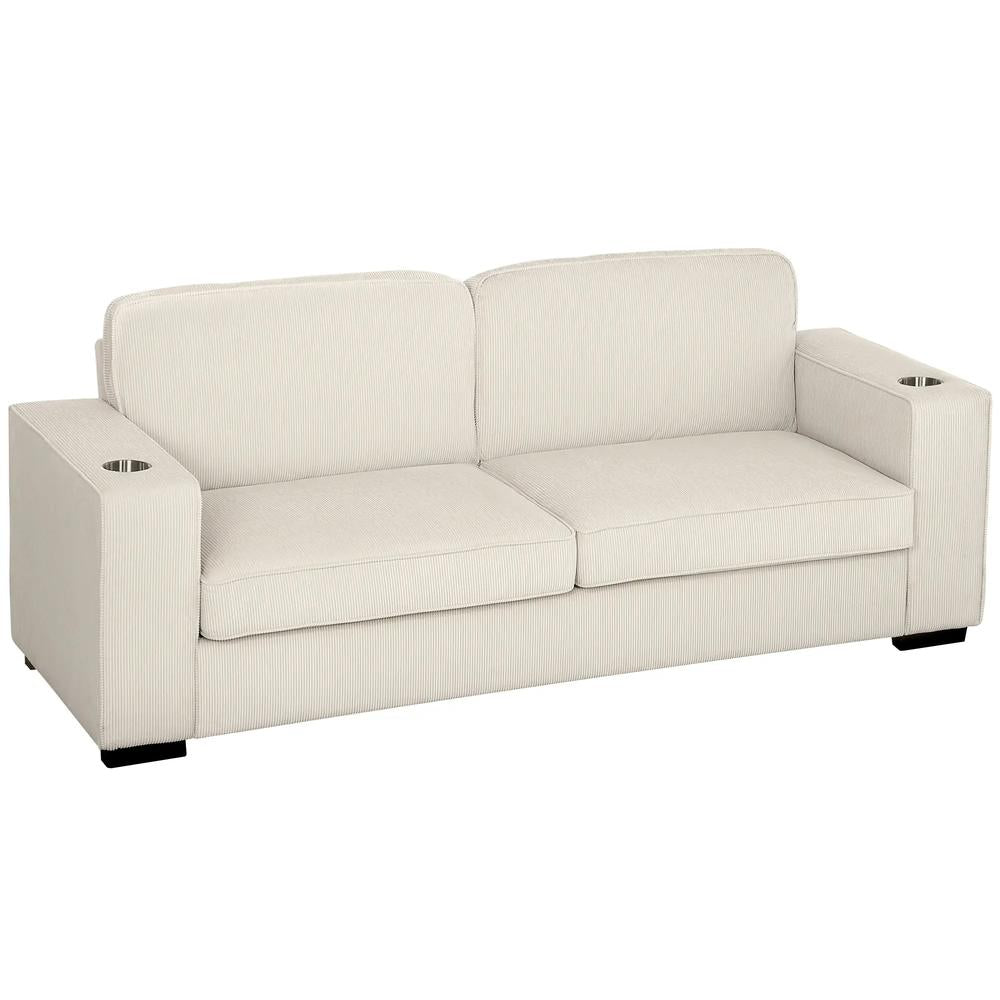 HOMCOM Three-Seater Corduroy Sofa - Cream White Additional View 10