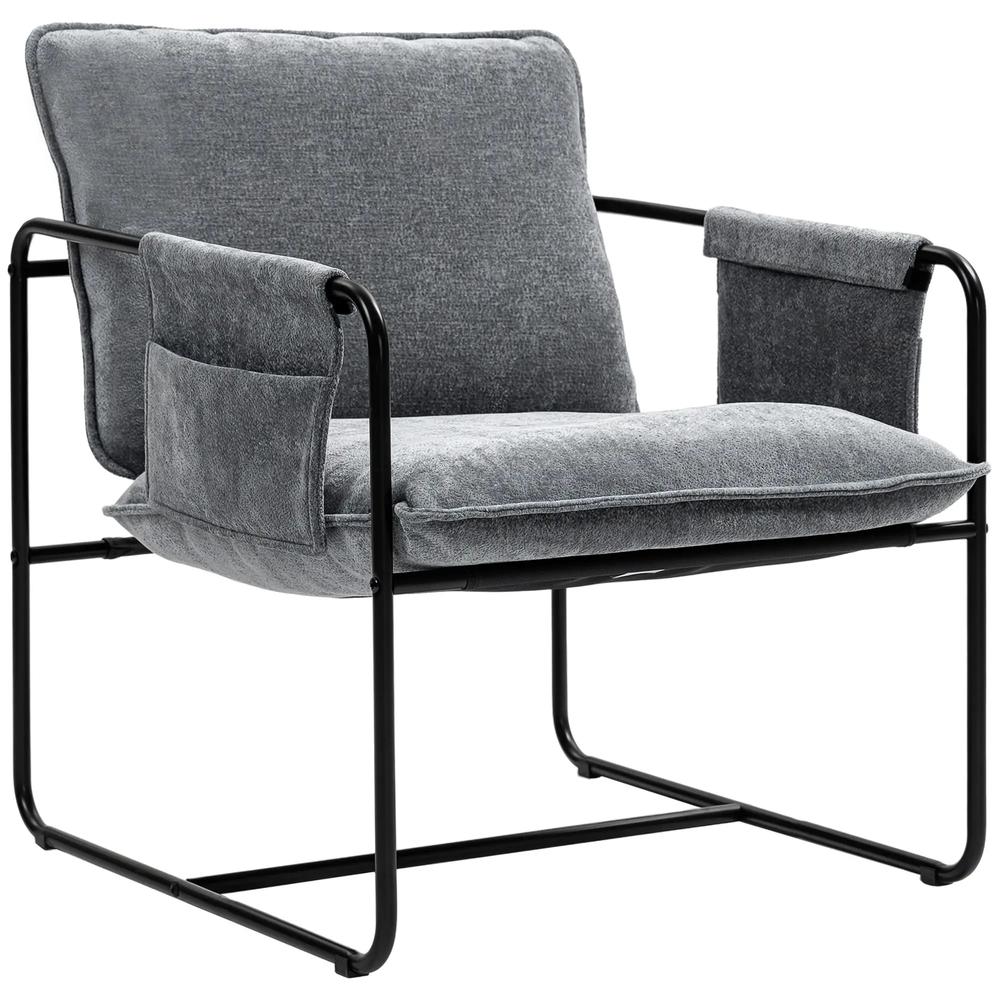 HOMCOM Minimal Padded Accent Chair, with Pockets - Grey Additional View 11