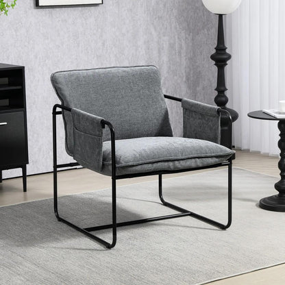 HOMCOM Minimal Padded Accent Chair, with Pockets - Grey Additional View 2
