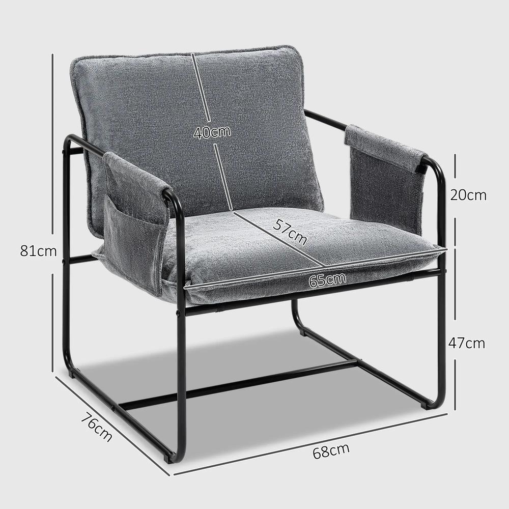 HOMCOM Minimal Padded Accent Chair, with Pockets - Grey Additional View 3