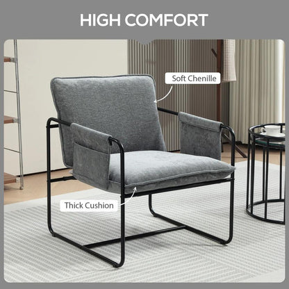 HOMCOM Minimal Padded Accent Chair, with Pockets - Grey Additional View 4
