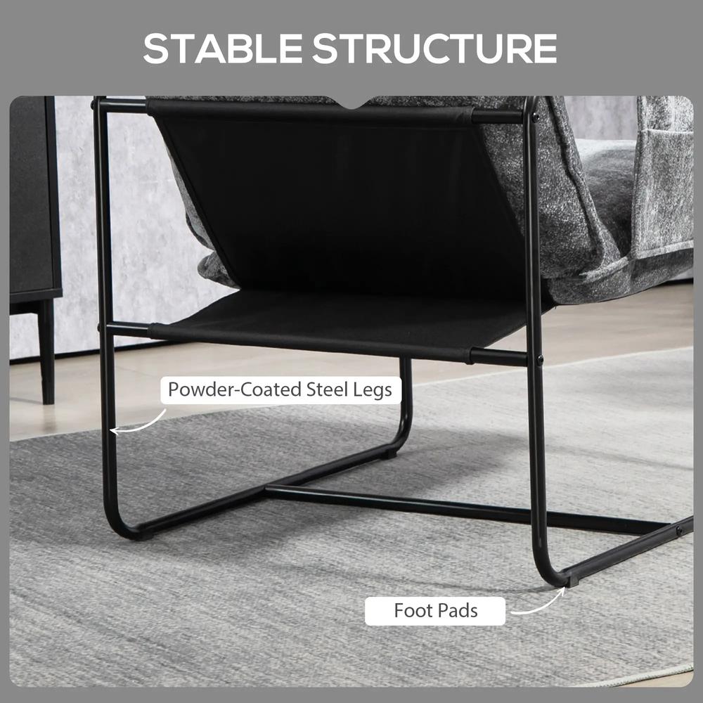 HOMCOM Minimal Padded Accent Chair, with Pockets - Grey Additional View 6