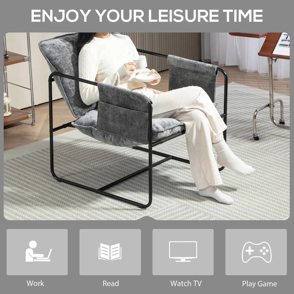 HOMCOM Minimal Padded Accent Chair, with Pockets - Grey Additional View 7