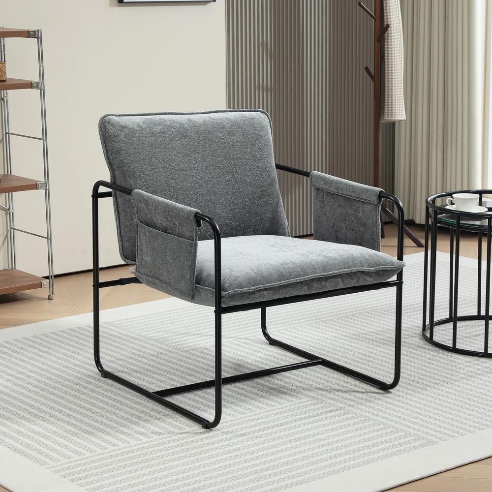 HOMCOM Minimal Padded Accent Chair, with Pockets - Grey Additional View 10