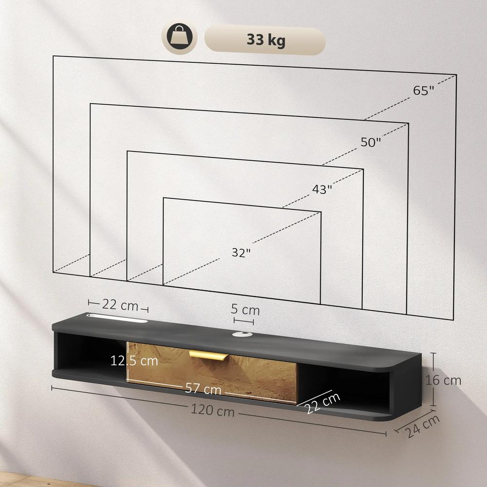 HOMCOM 120 cm Floating TV Stand with Storage - Charcoal Grey Additional View 3
