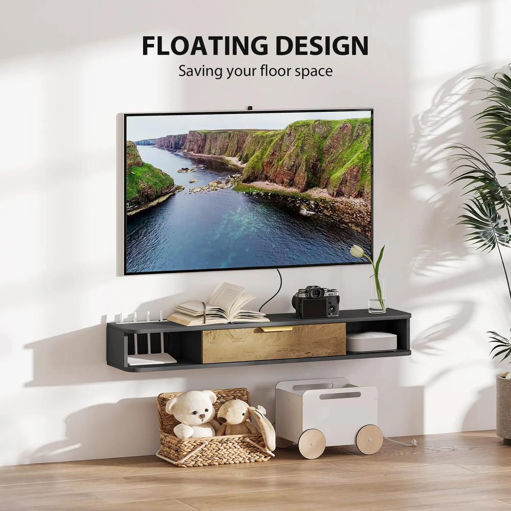 HOMCOM 120 cm Floating TV Stand with Storage - Charcoal Grey Additional View 4