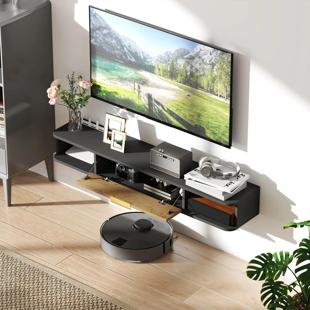 HOMCOM 120 cm Floating TV Stand with Storage - Charcoal Grey Additional View 7