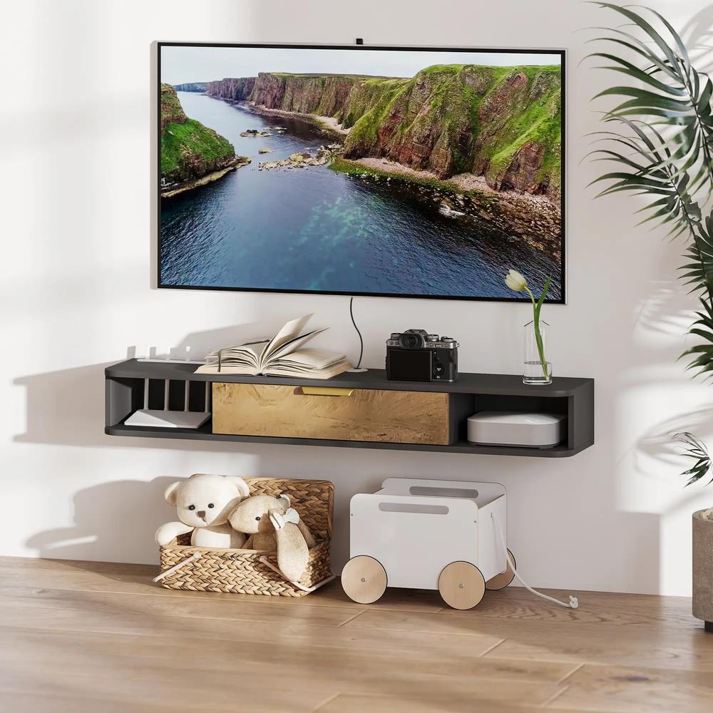 HOMCOM 120 cm Floating TV Stand with Storage - Charcoal Grey Additional View 9