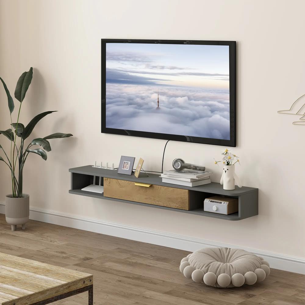HOMCOM 140 cm Floating TV Stand with Storage - Charcoal Grey Additional View 2