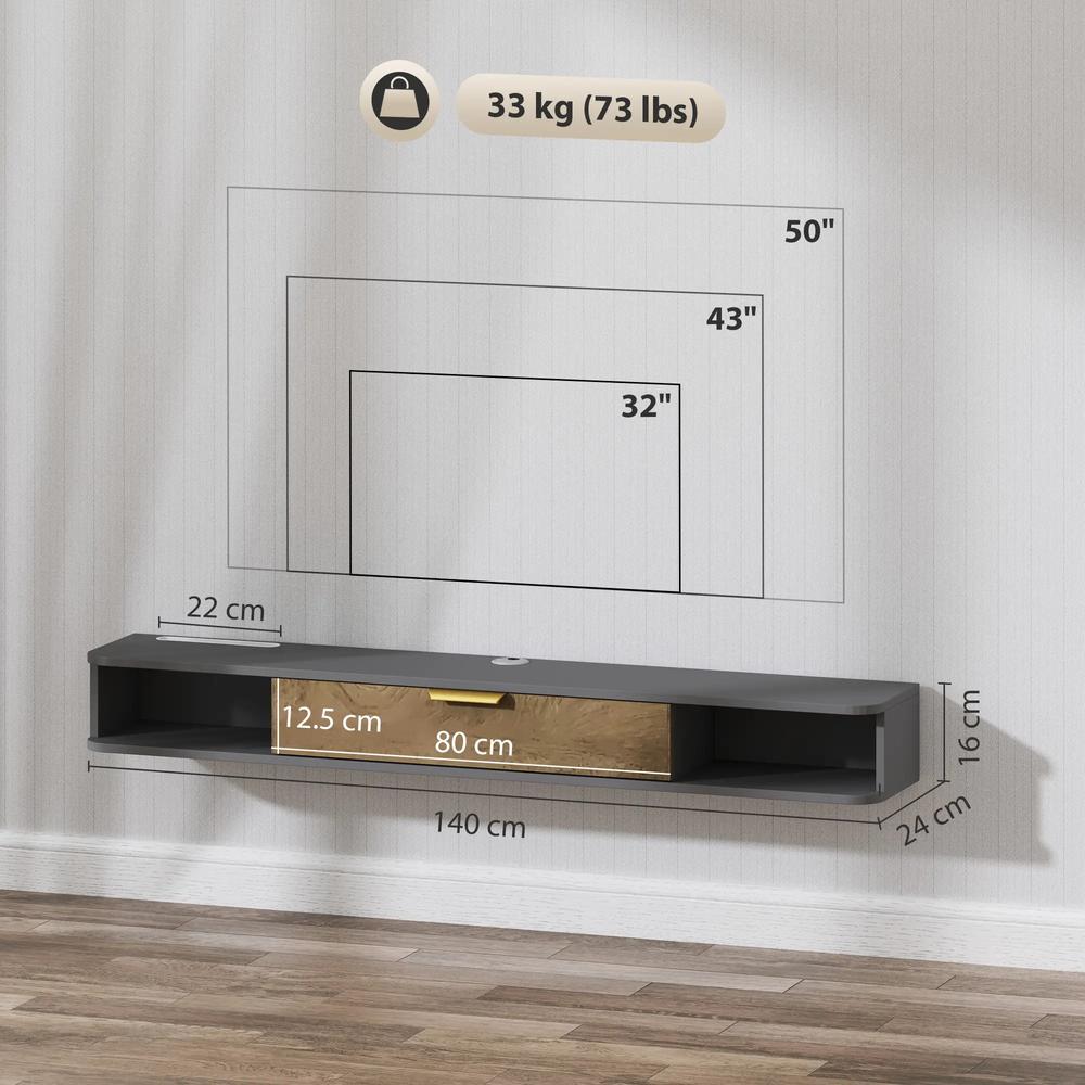 HOMCOM 140 cm Floating TV Stand with Storage - Charcoal Grey Additional View 3