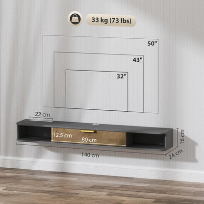 HOMCOM 140 cm Floating TV Stand with Storage - Charcoal Grey Additional View 3