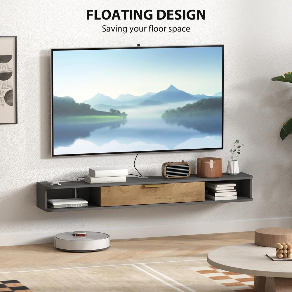 HOMCOM 140 cm Floating TV Stand with Storage - Charcoal Grey Additional View 4