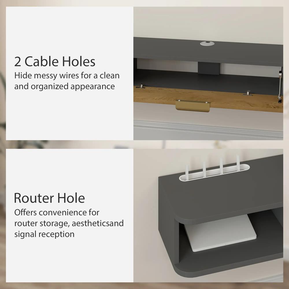 HOMCOM 140 cm Floating TV Stand with Storage - Charcoal Grey Additional View 6