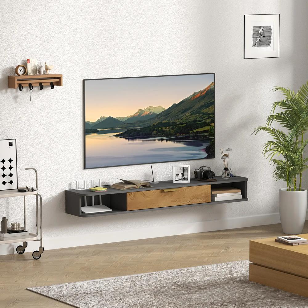 HOMCOM 140 cm Floating TV Stand with Storage - Charcoal Grey Additional View 9