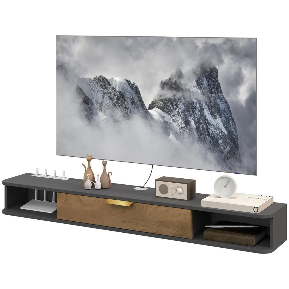 HOMCOM 140 cm Floating TV Stand with Storage - Charcoal Grey Additional View 10