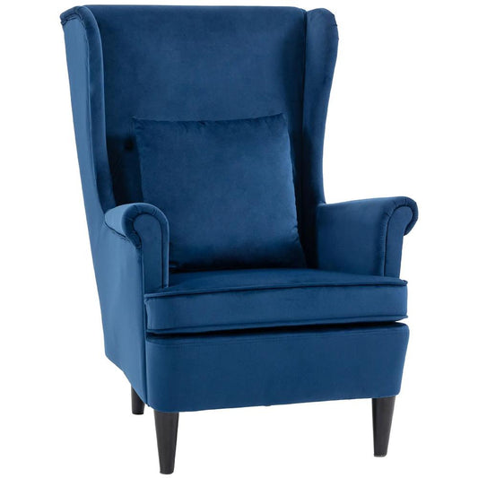 HOMCOM Modern Accent Chair with High Backrest and Pillow, Velvet-Feel Fabric Reading Chair with Solid Wood Legs