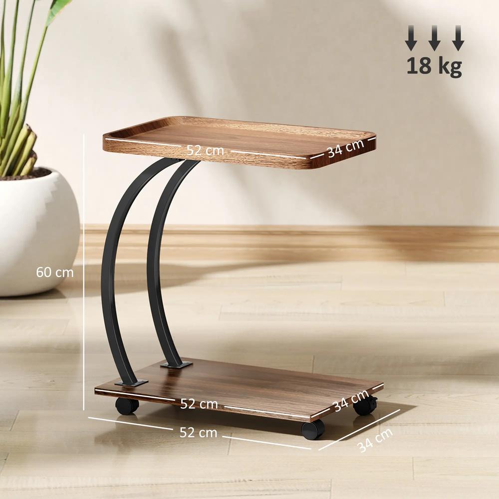 HOMCOM 2-Tier Mobile C-Shaped Side Table - Brown Additional View 3