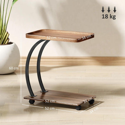 HOMCOM 2-Tier Mobile C-Shaped Side Table - Brown Additional View 3