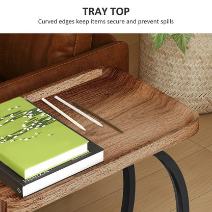 HOMCOM 2-Tier Mobile C-Shaped Side Table - Brown Additional View 6
