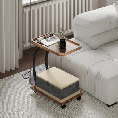 HOMCOM 2-Tier Mobile C-Shaped Side Table - Brown Additional View 8