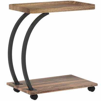 HOMCOM 2-Tier Mobile C-Shaped Side Table - Brown