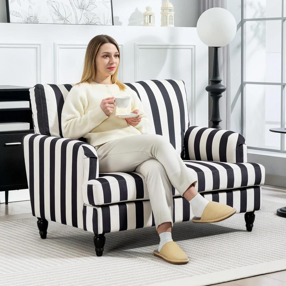HOMCOM Modern Cuddle Chair, Velvet Single Sofa Armchair with Stripe, Turned Legs and Wide Seat, Upholstered Snuggle Chair for Living Room, Bedroom Additional View 13