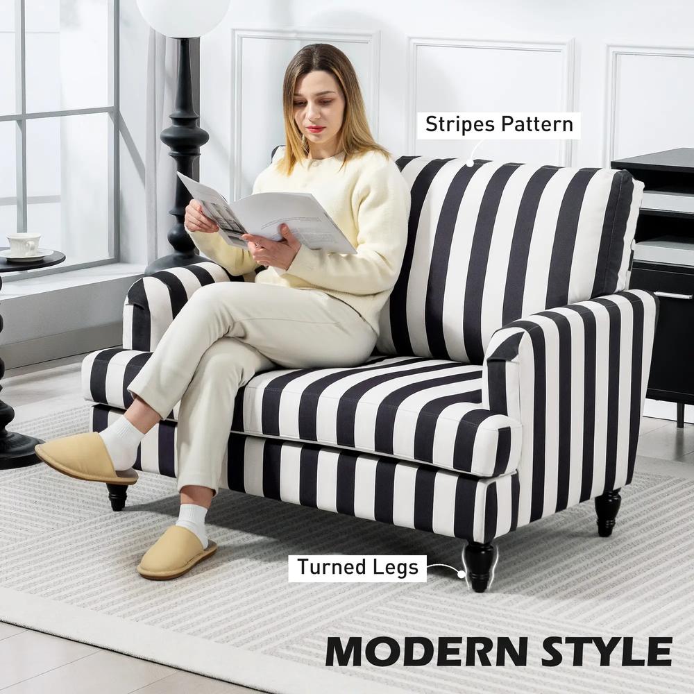 HOMCOM Modern Cuddle Chair, Velvet Single Sofa Armchair with Stripe, Turned Legs and Wide Seat, Upholstered Snuggle Chair for Living Room, Bedroom Additional View 15