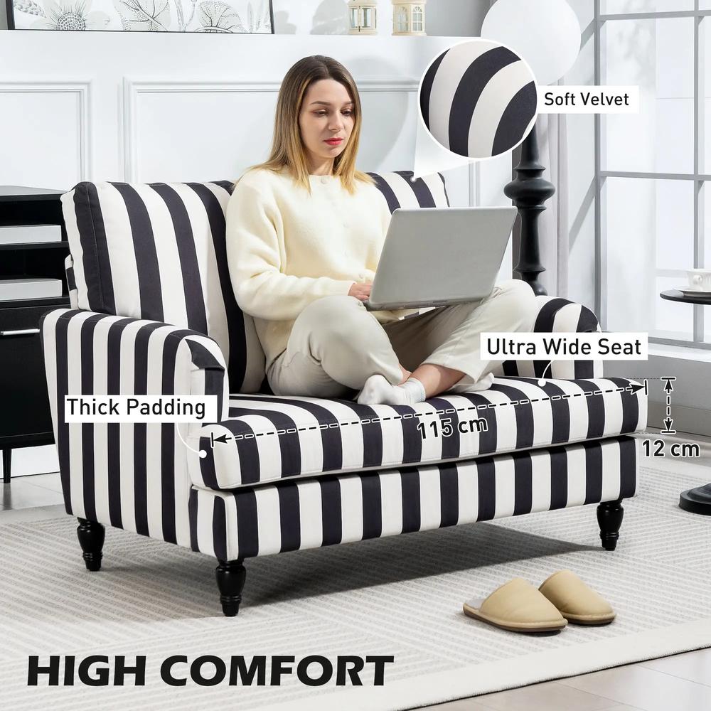 HOMCOM Modern Cuddle Chair, Velvet Single Sofa Armchair with Stripe, Turned Legs and Wide Seat, Upholstered Snuggle Chair for Living Room, Bedroom Additional View 16