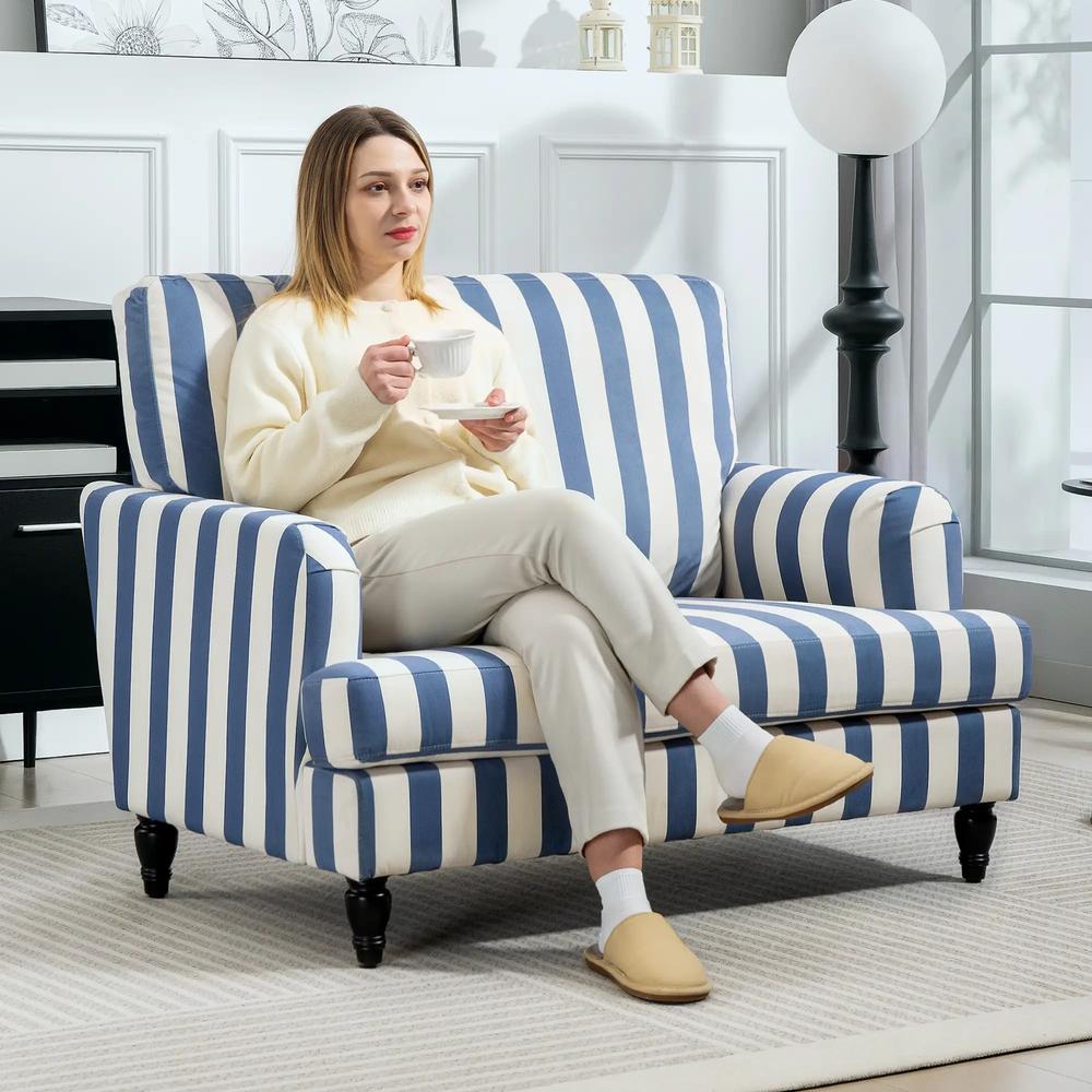 HOMCOM Modern Cuddle Chair, Velvet Single Sofa Armchair with Stripe, Turned Legs and Wide Seat, Upholstered Snuggle Chair for Living Room, Bedroom Additional View 2