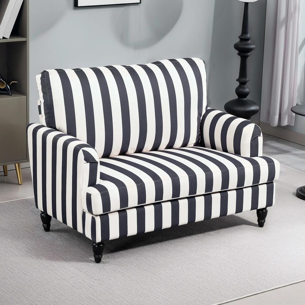 HOMCOM Modern Cuddle Chair, Velvet Single Sofa Armchair with Stripe, Turned Legs and Wide Seat, Upholstered Snuggle Chair for Living Room, Bedroom Additional View 21