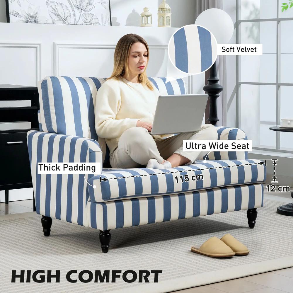 HOMCOM Modern Cuddle Chair, Velvet Single Sofa Armchair with Stripe, Turned Legs and Wide Seat, Upholstered Snuggle Chair for Living Room, Bedroom Additional View 5