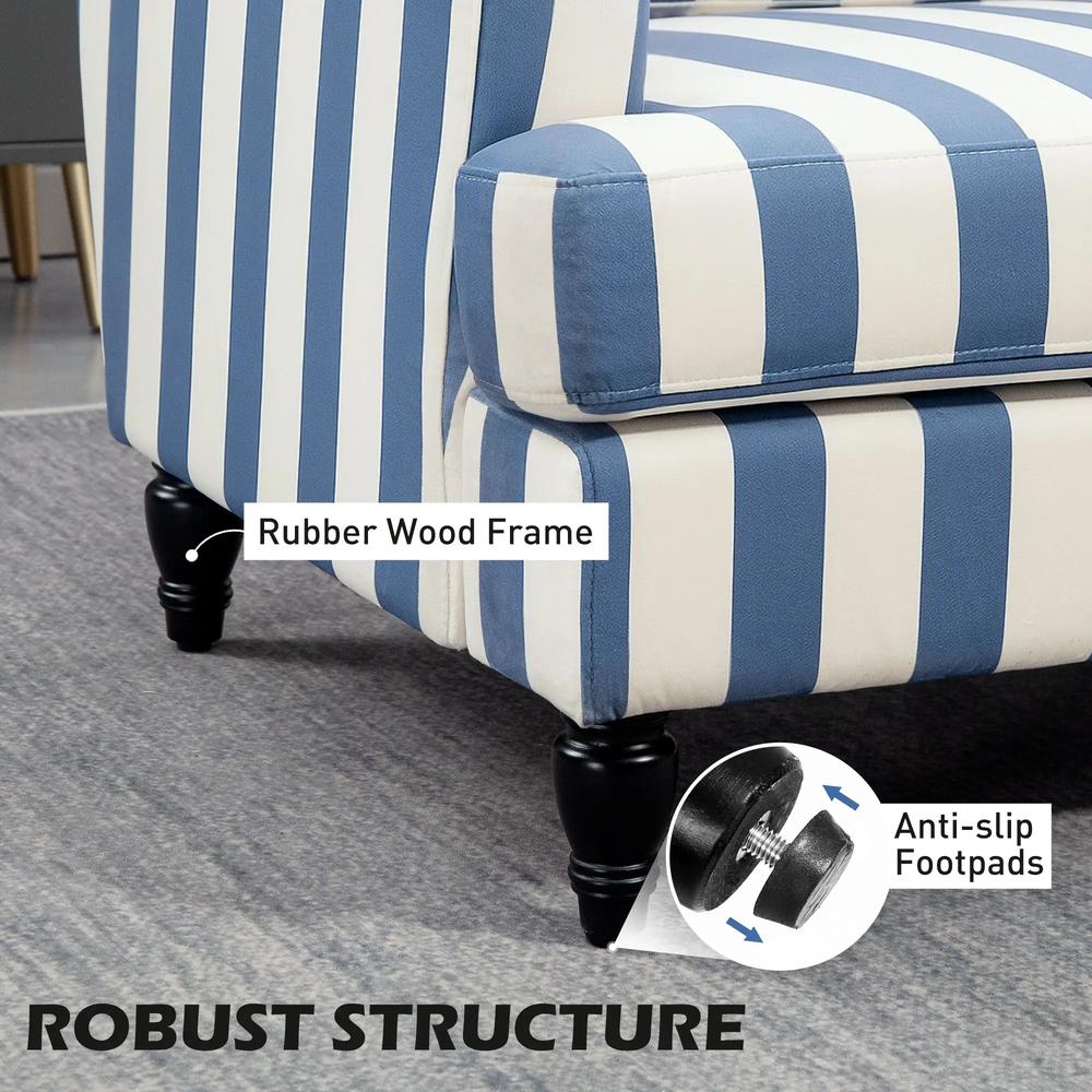 HOMCOM Modern Cuddle Chair, Velvet Single Sofa Armchair with Stripe, Turned Legs and Wide Seat, Upholstered Snuggle Chair for Living Room, Bedroom Additional View 6