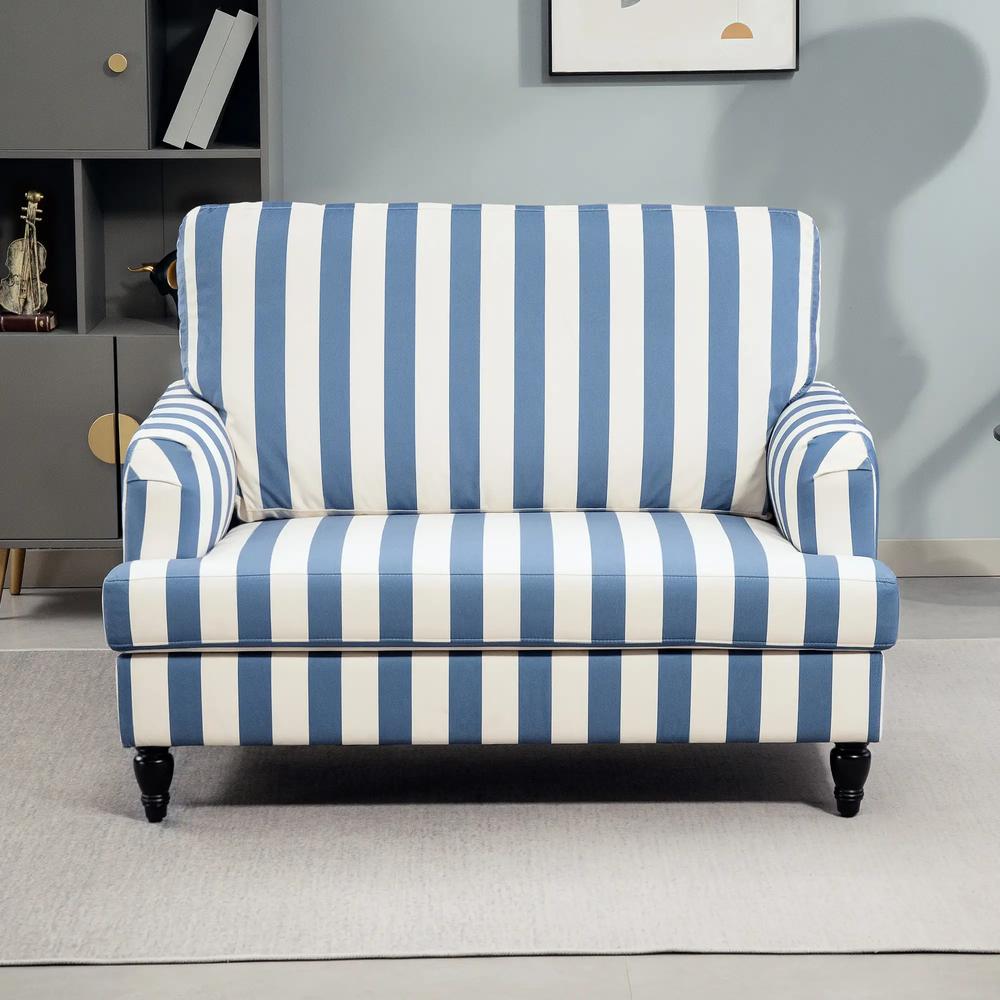 HOMCOM Modern Cuddle Chair, Velvet Single Sofa Armchair with Stripe, Turned Legs and Wide Seat, Upholstered Snuggle Chair for Living Room, Bedroom Additional View 7