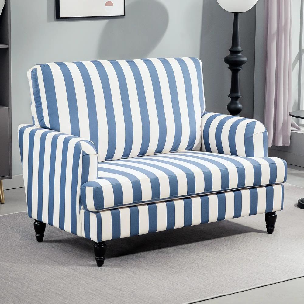 HOMCOM Modern Cuddle Chair, Velvet Single Sofa Armchair with Stripe, Turned Legs and Wide Seat, Upholstered Snuggle Chair for Living Room, Bedroom Additional View 10