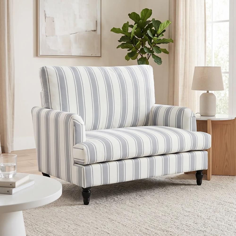 HOMCOM Velvet Single Sofa Armchair, Modern Accent Chair with Stripes, Turned Legs and Wide Seat, Grey Additional View 2