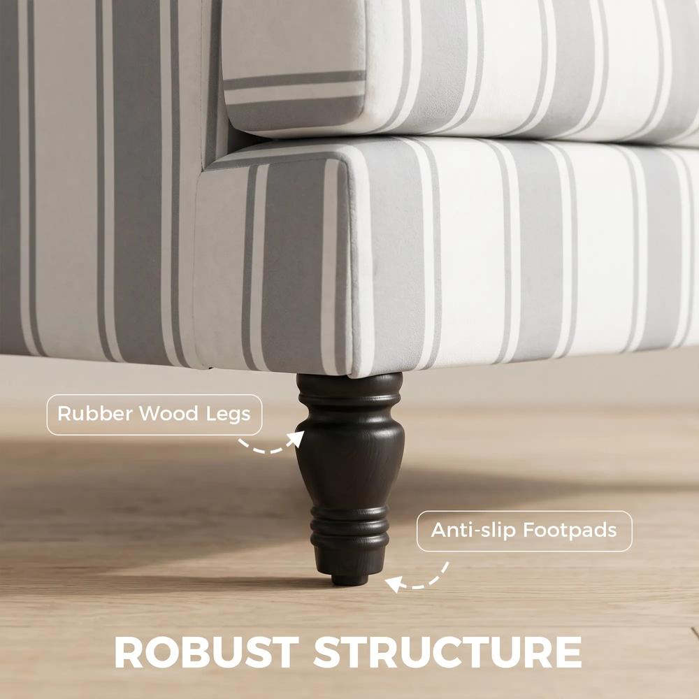 HOMCOM Velvet Single Sofa Armchair, Modern Accent Chair with Stripes, Turned Legs and Wide Seat, Grey Additional View 6