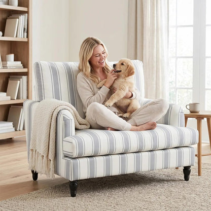 HOMCOM Velvet Single Sofa Armchair, Modern Accent Chair with Stripes, Turned Legs and Wide Seat, Grey Additional View 7