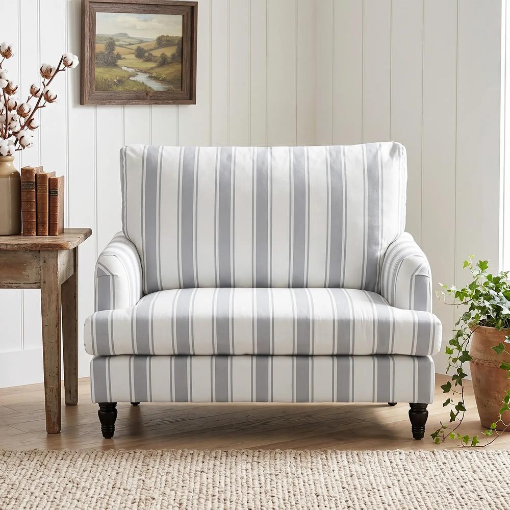 HOMCOM Velvet Single Sofa Armchair, Modern Accent Chair with Stripes, Turned Legs and Wide Seat, Grey Additional View 8