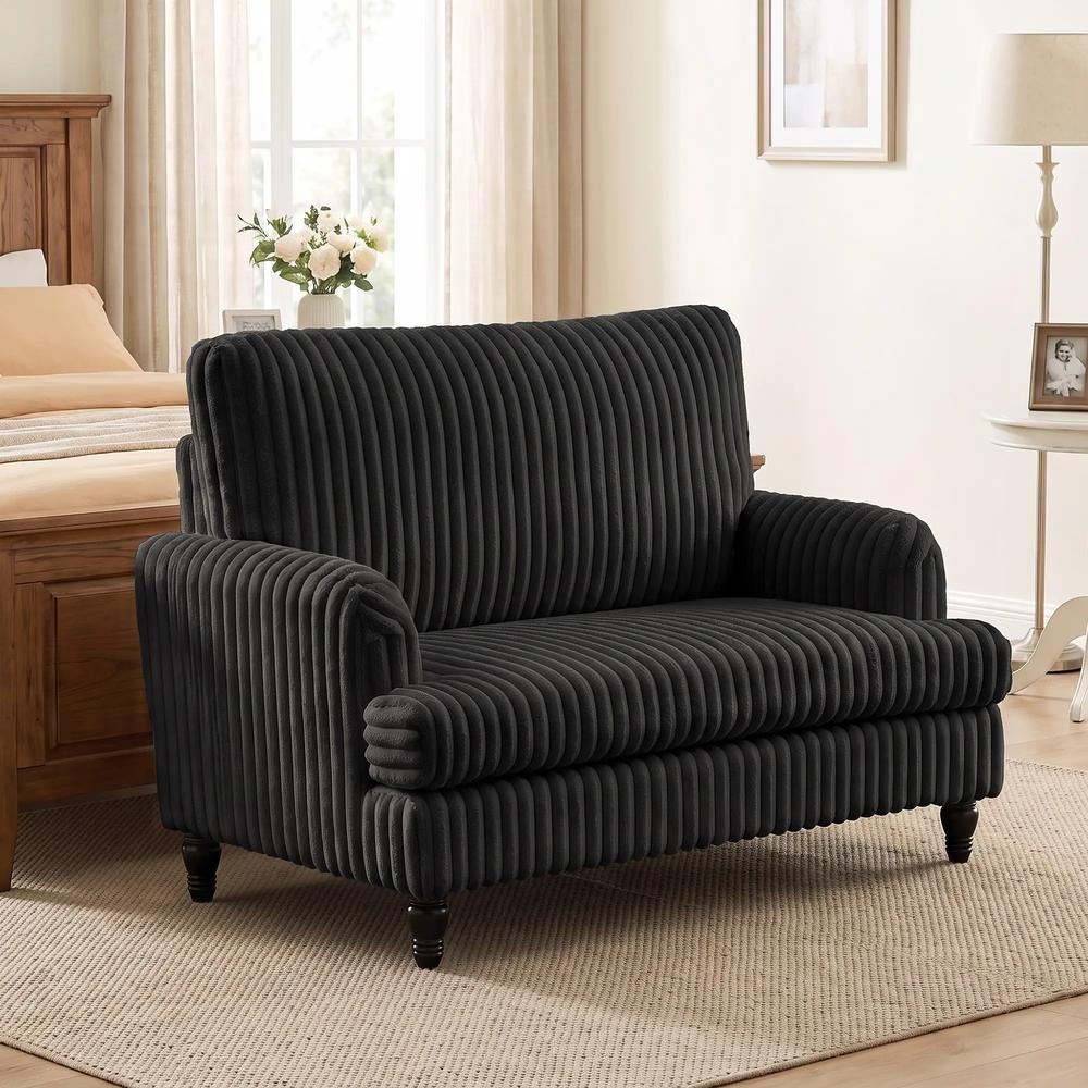 HOMCOM Corduroy Single Sofa Armchair, Modern Accent Chair with Stripes, Turned Legs and Wide Seat Additional View 12