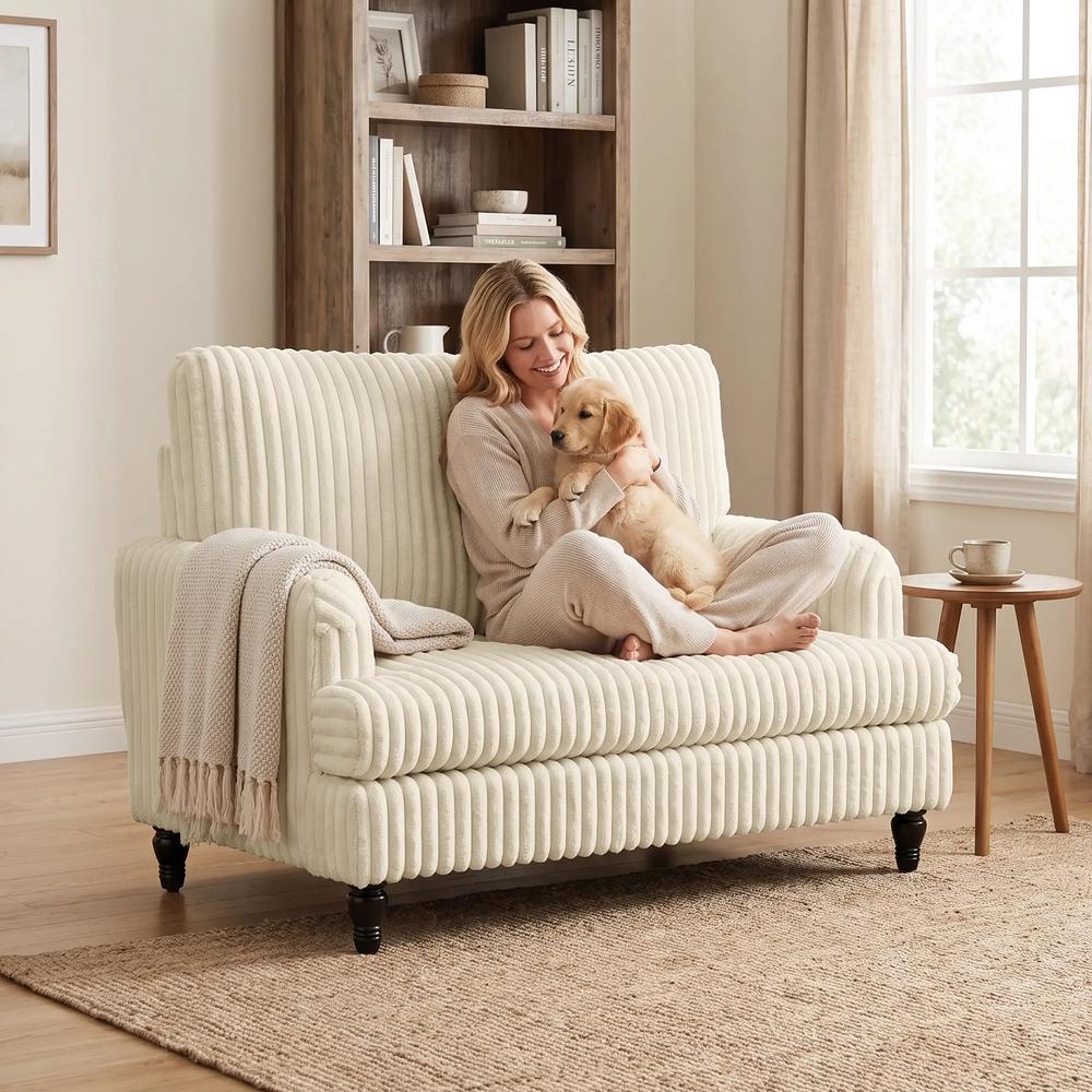 HOMCOM Corduroy Single Sofa Armchair, Modern Accent Chair with Stripes, Turned Legs and Wide Seat Additional View 19