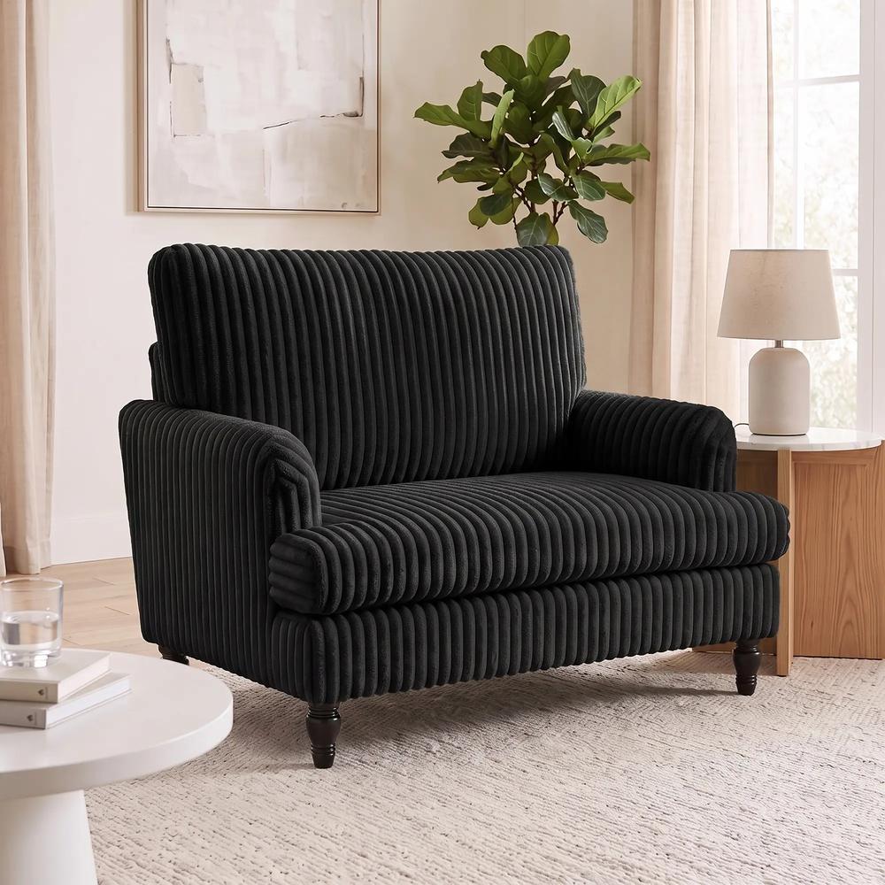 HOMCOM Corduroy Single Sofa Armchair, Modern Accent Chair with Stripes, Turned Legs and Wide Seat Additional View 2