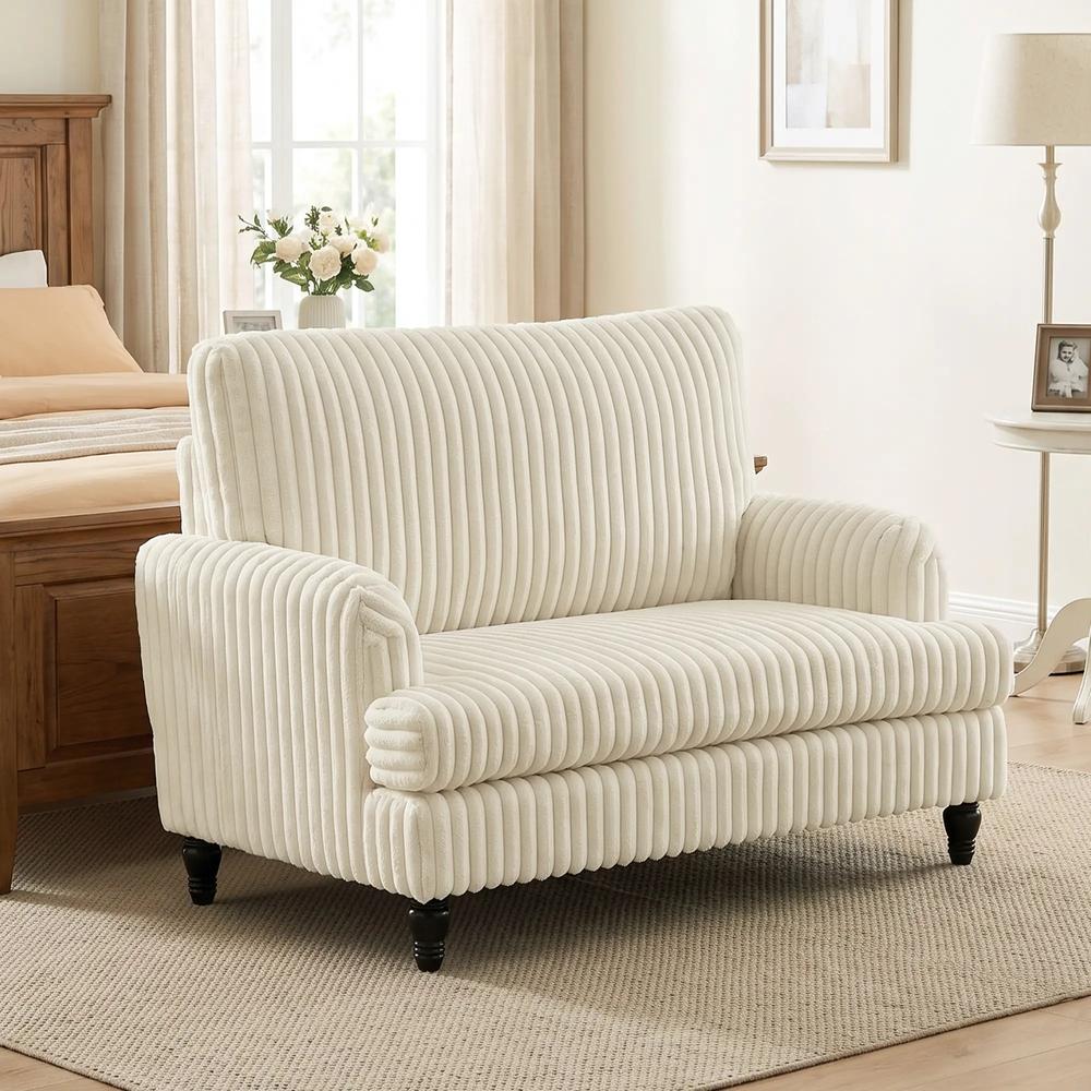 HOMCOM Corduroy Single Sofa Armchair, Modern Accent Chair with Stripes, Turned Legs and Wide Seat Additional View 25
