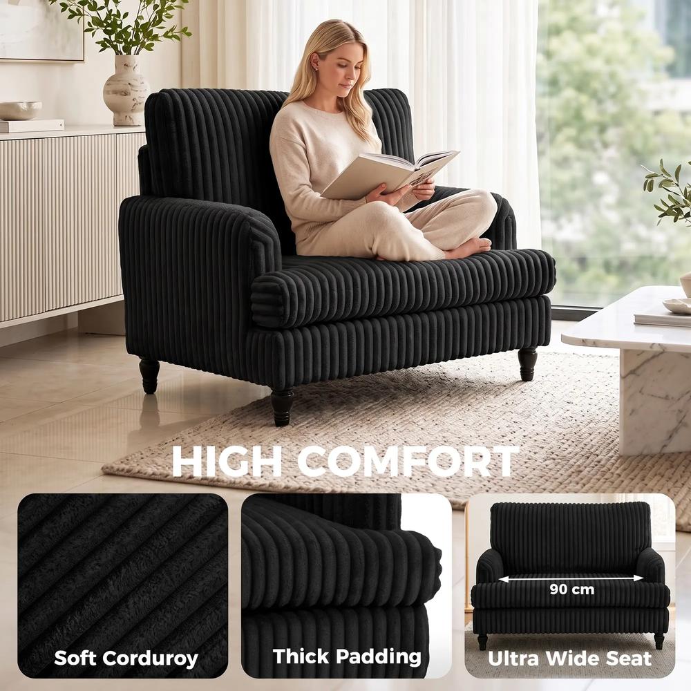 HOMCOM Corduroy Single Sofa Armchair, Modern Accent Chair with Stripes, Turned Legs and Wide Seat Additional View 4