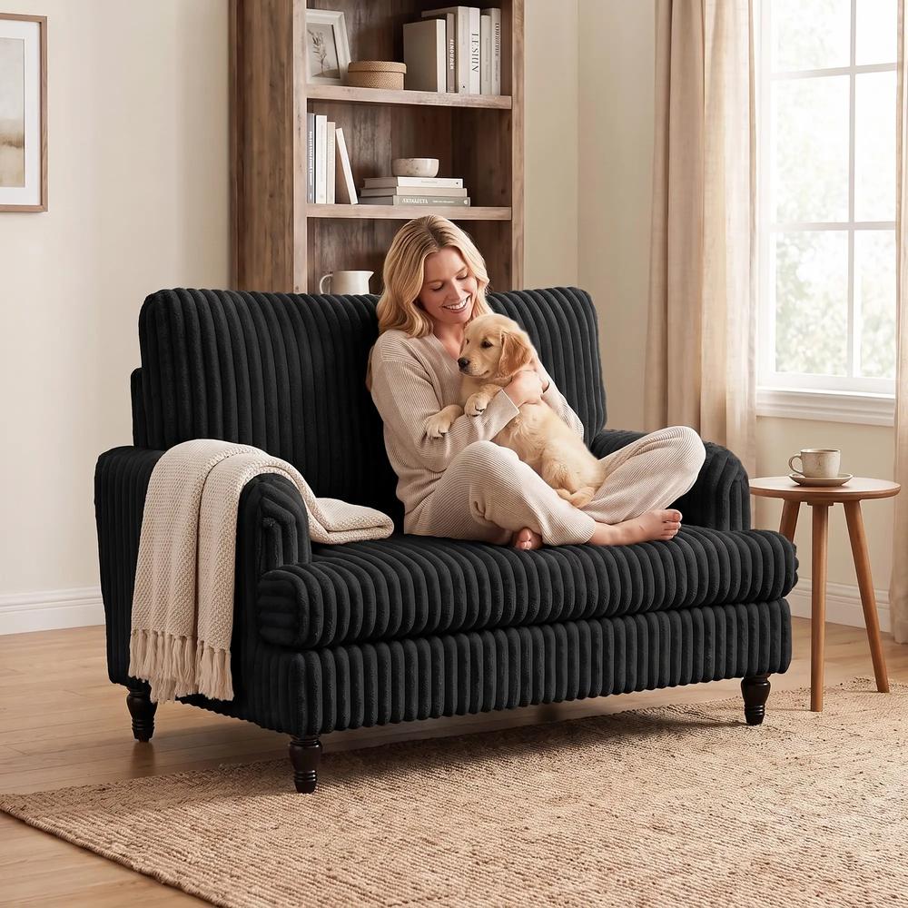 HOMCOM Corduroy Single Sofa Armchair, Modern Accent Chair with Stripes, Turned Legs and Wide Seat Additional View 6