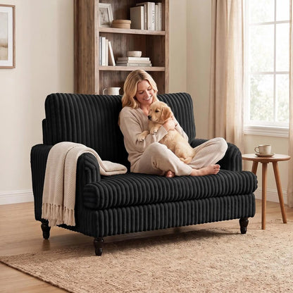 HOMCOM Corduroy Single Sofa Armchair, Modern Accent Chair with Stripes, Turned Legs and Wide Seat Additional View 6