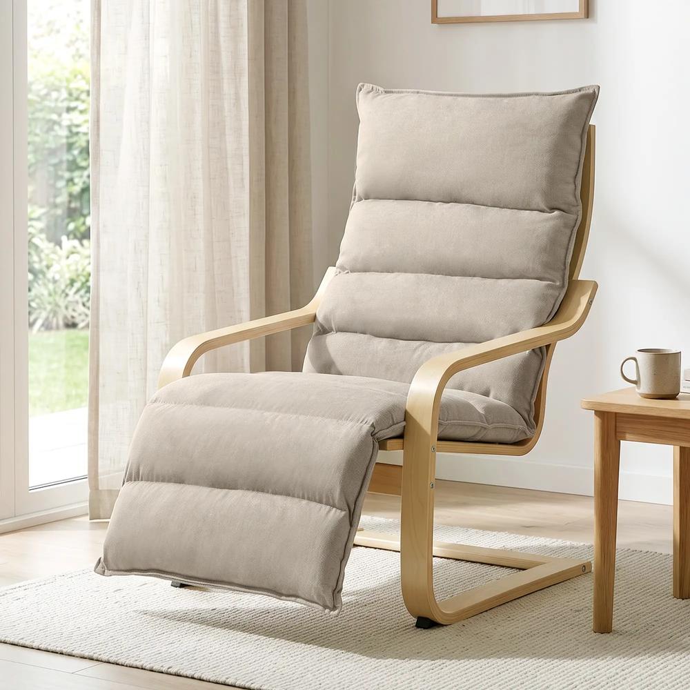 HOMCOM Curved Wooden Accent Chair, Armchair with Adjustable Footrest, Light Brown Additional View 14